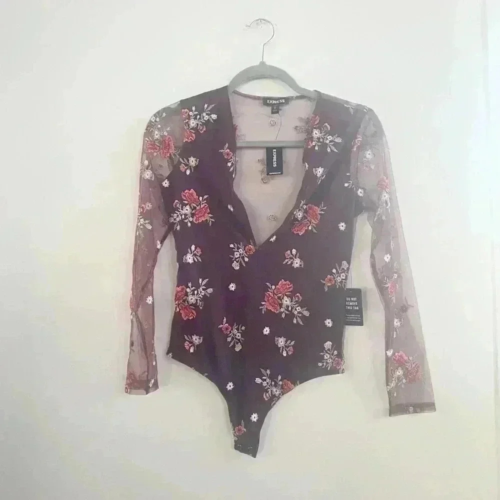 Express floral‎ mesh bodysuit XS petite